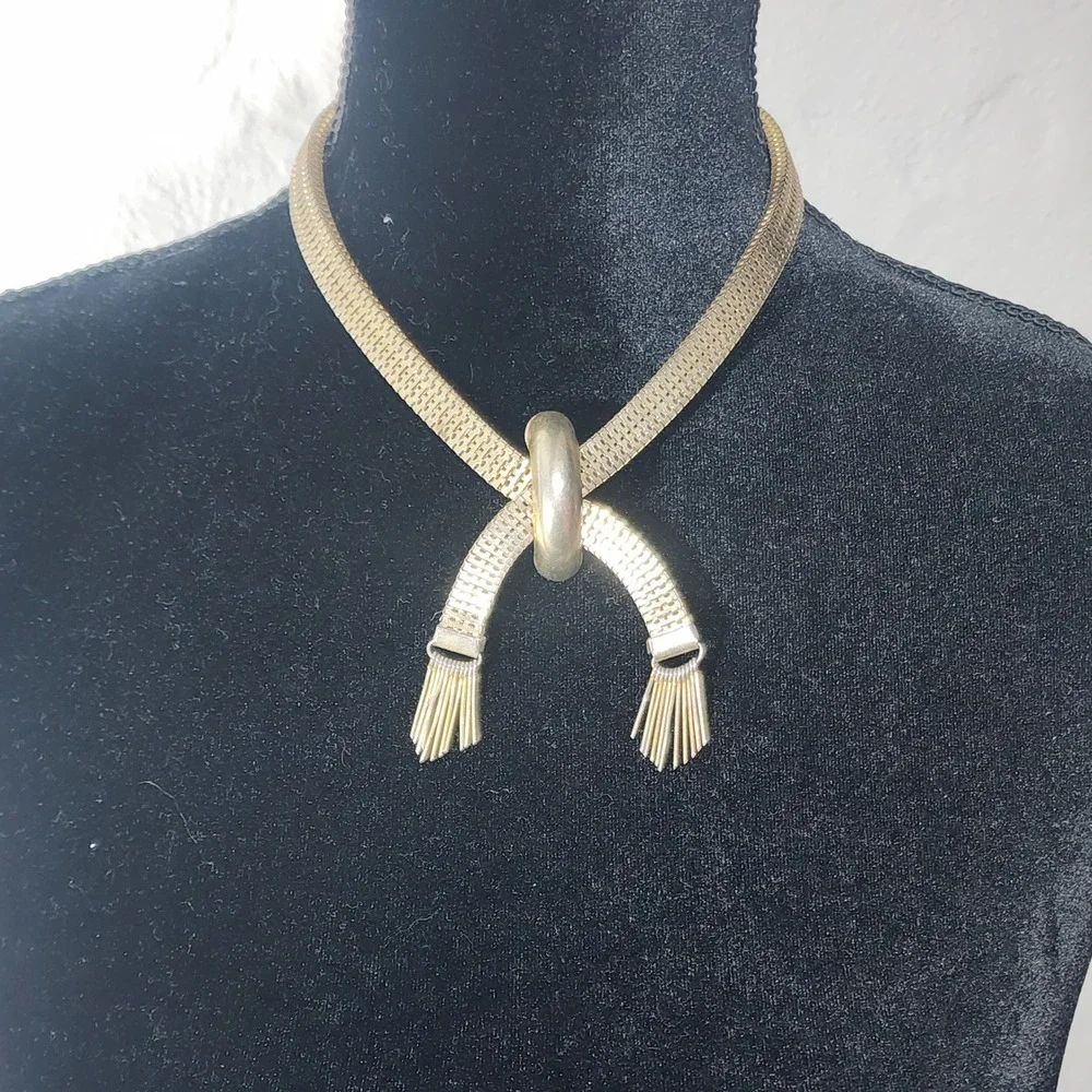 Brookraft Art Deco Necklace Womens Goldtone Mesh‎ Vintage Fringe Tassel